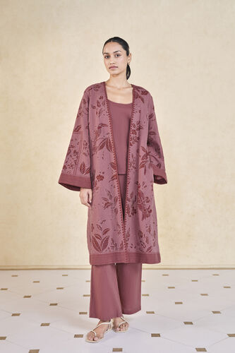 Rhubarb Hand-embroidered Kantha Linen Overlayer Set - Pink, Pink, image 1